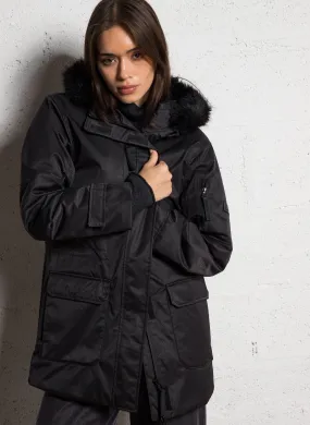  IKKS   Parka diritta con zip e cappuccio | Nero