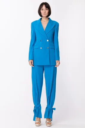 Pantaloni con nastri sul fondo Blu Cobalto